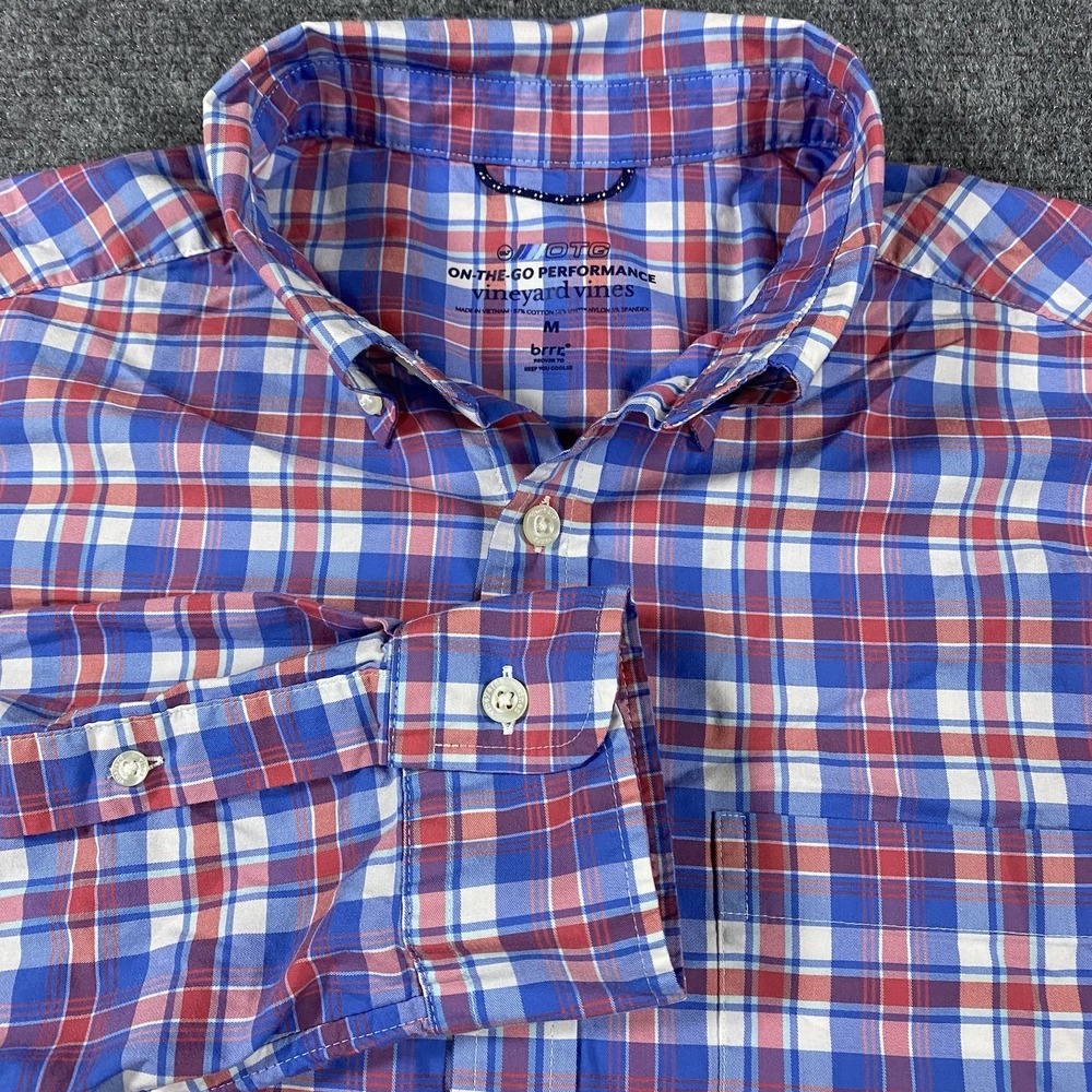 Vineyard Vines On The Go Performance Button Down Mens Medium Plaid‎ Brr Stretch